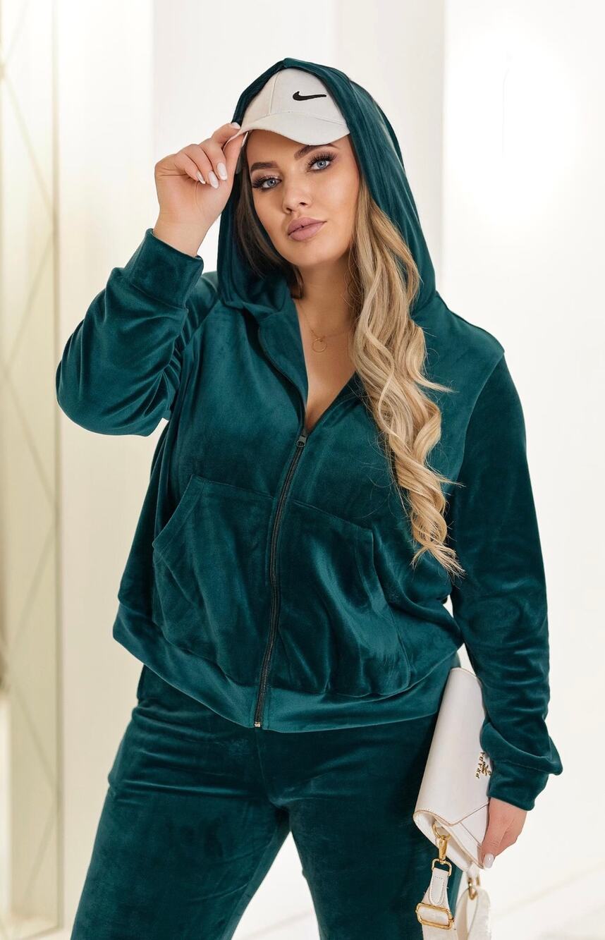Refuge Athletics Green Velour Full Zip Y2K Hoodie Jacket Large